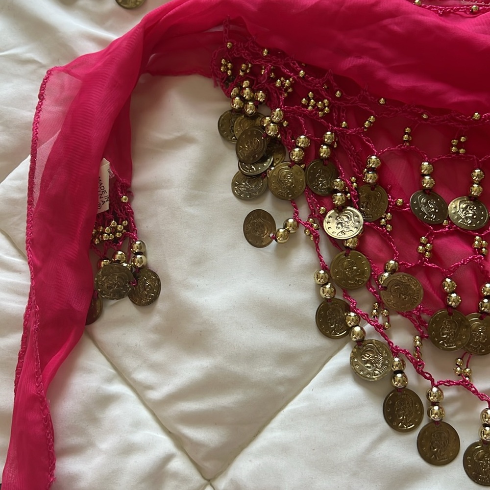 Colorful set of 4 Belly Dance Hip Scarves with Coins - Picture 8 of 14